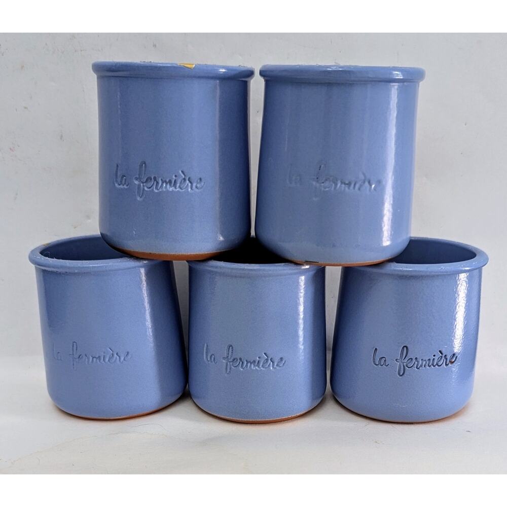 La Fermiere Yogurt Pot Periwinkle Blue Terracotta Set of 5